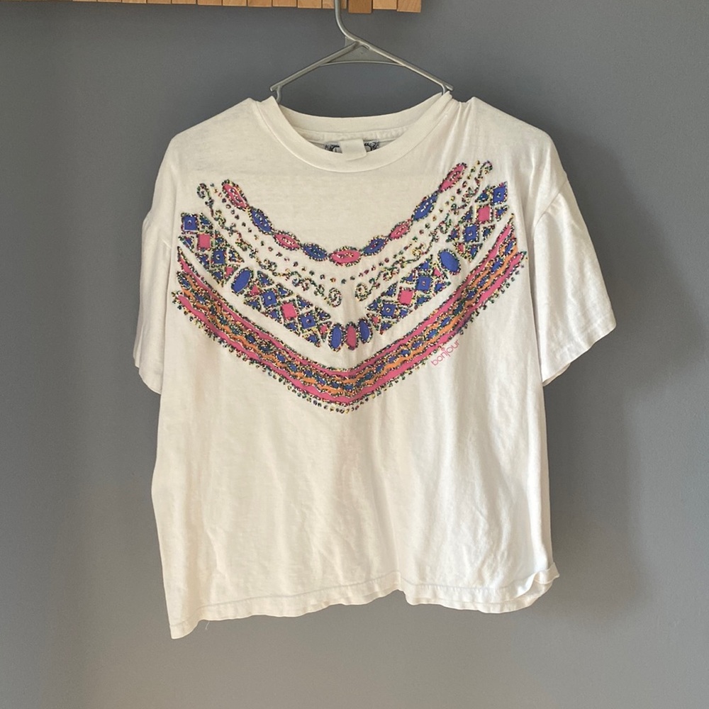 Bounjour Vintage Embellished White T-Shirt